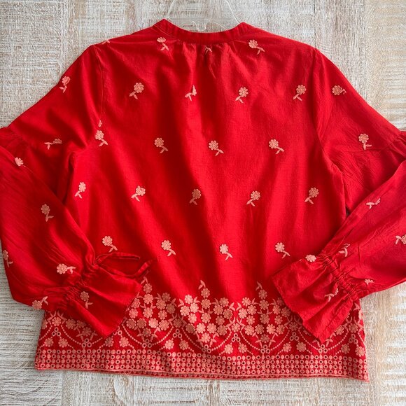 J. Crew Floral Applique Embroidered Cotton Voile Peasant Blouse/Top/Shirt Small - Picture 10 of 10